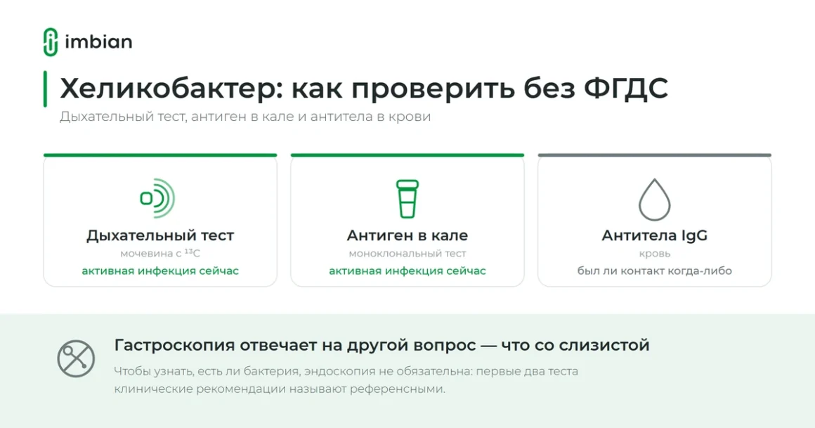 Как проверить хеликобактер без ФГДС: дыхательный тест, антиген в кале, антитела в крови