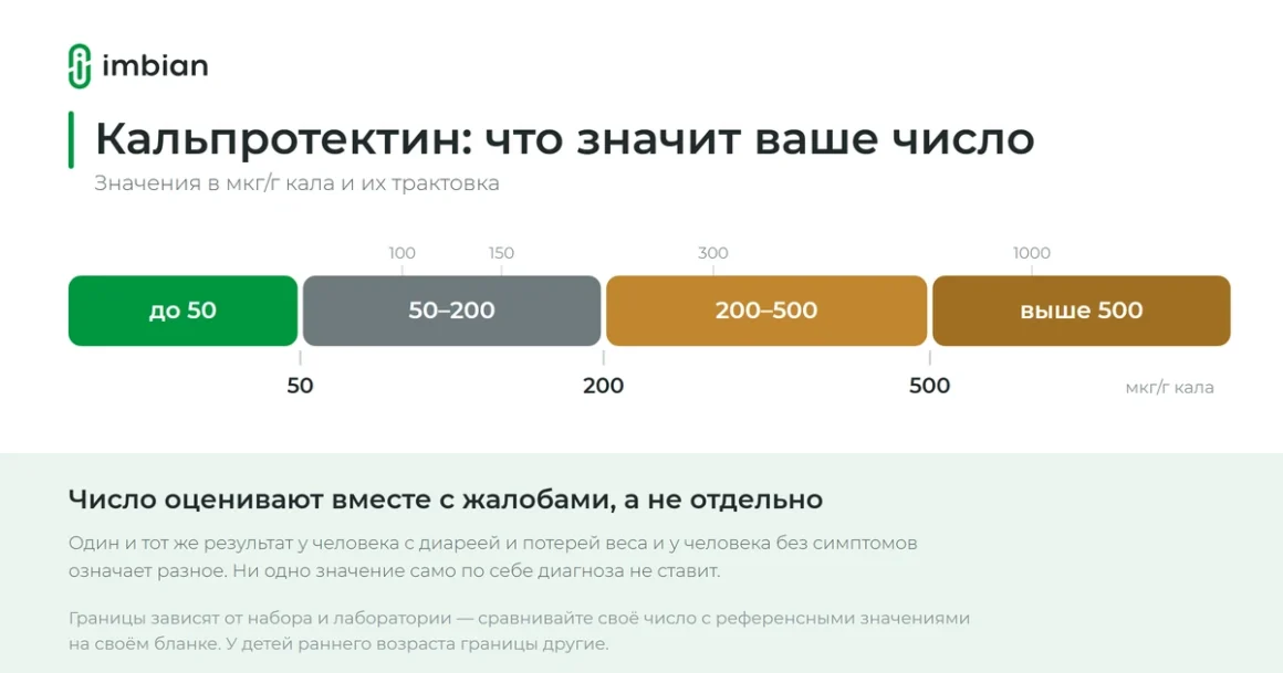 Шкала значений кальпротектина: 50, 100, 200, 300, 500, 1000 и их трактовка