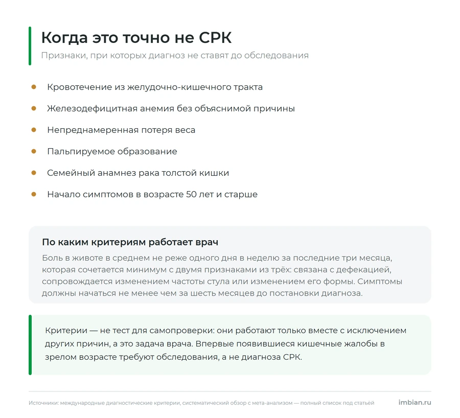 Признаки, при которых нужно исключать не СРК, а другое заболевание